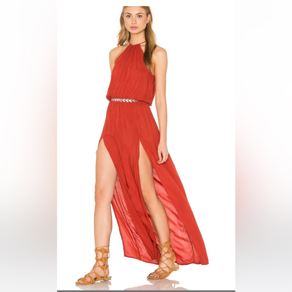 Blue Life Double Slit Maxi Dress in Burnt Amber